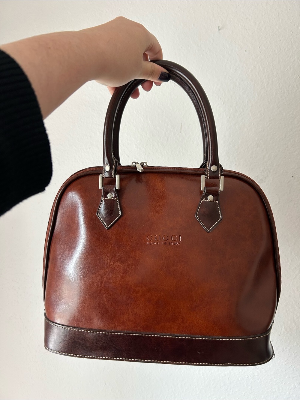 Gucci Two-Tone Brown Leather Dome Handbag